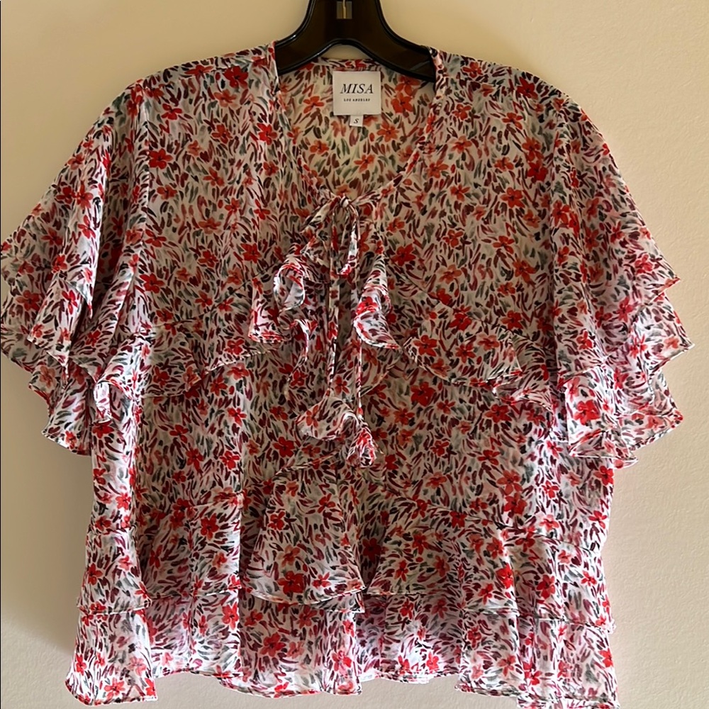 MISA RAZIELA Ruffle painted Ditzy Floral Top & Matching MISA WILLA Skirt